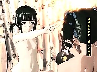 3D Hentai Lesbians Sharing A Dildo